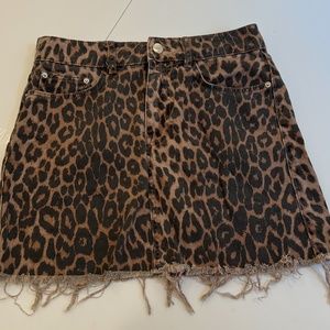 Zara Leopard Denim Mini Skirt | Small